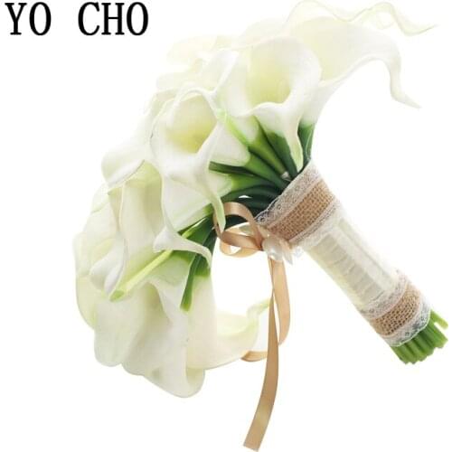 YO CHO Wedding flower bridal bouquet Real touch PU bride holding flower Ivory white artificial Calla Lily flower wedding bouquet