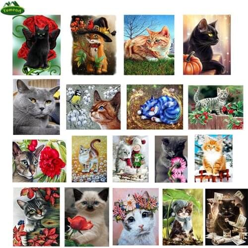 YUMEART DIY 5D Diamond Mosaic Rose Cats home decor 3d Diamond Painting Cross Stitch Kits resin Diamond Embroidery Patterns