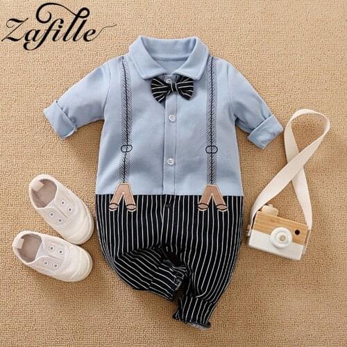 ZAFILLE Crawling for Kids Male Newborn Baby Boy Romper With Necktie Costume Baby One Piece Baby Boy Gentleman Clothes