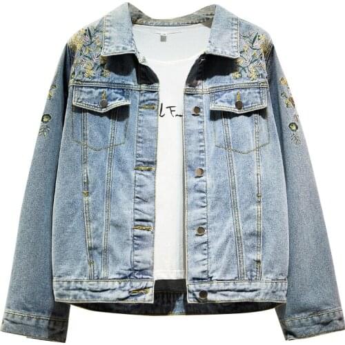 Embroidery Denim Coats Women Plus Size Jean Coats Streetwear Vintage Flower Female Jackets Women Lady Coats Jackets 4xl 5x