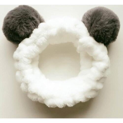 Coral Fleece Cute Panda Ear Headbands For Women Makeup Shower Headband Girls Washing Face Spa Turban Elastic Hair Bands