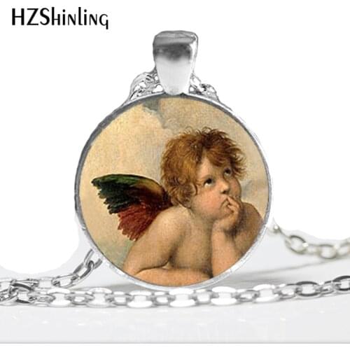HZ--A569 New Angel Raphael Sant Necklace Angels of Sistine Madonna Pendant Jewelry Glass Photo Pendant Necklace HZ1