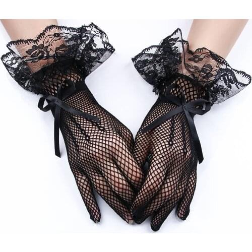 1 Pair Hot Sale Black White Color Lace Fishnet Gloves Lace Gloves Fingered Gloves For Party guantes mujer