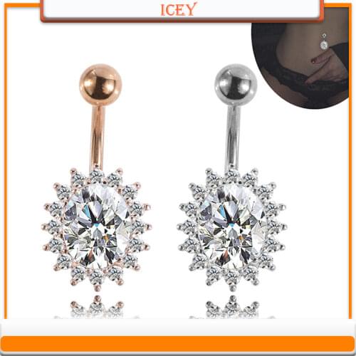 Rose Gold And Silver Color Ellipse Zirconium Shiduqi Ring Navel Nail Puncture Ornaments