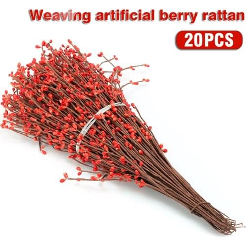 20pcs 40cm Artificial Rods Pip Berry Rattans Fake Flower for DIY Hair Wreath Floral Wedding Arrangement Christmas Decoration