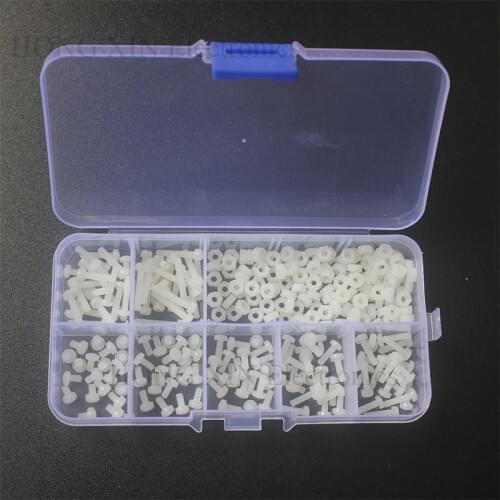 280PCS/Set Metric M2.5 Assortment Nylon Screws Bolt Nuts Fastener White Plastic Nylon Screw Nut Set 7 Sizes HOT