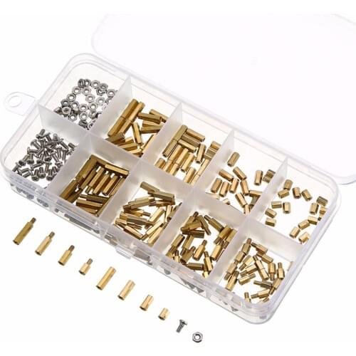 300Pcs M2 Brass Copper Pillar Standoffs Hex Column Screws Nuts Assortment Kit Spacers Male-Female Spacers