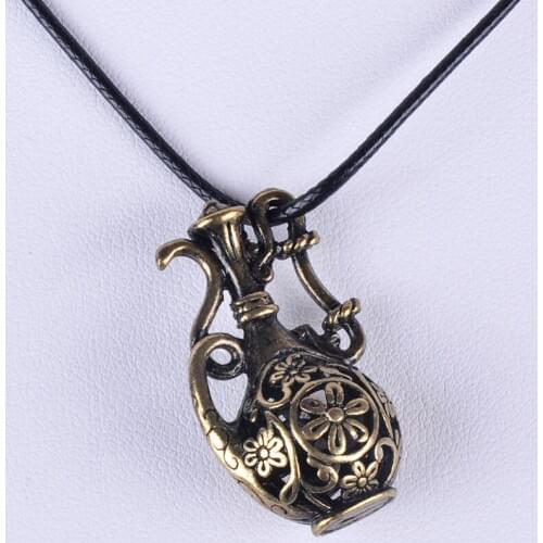 35*20MM Vintage antique bronze 3D flower teapot pendant necklace women choker wax cord rope necklace jewelry fashion jewellery