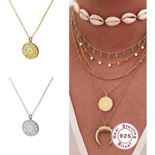 925 Sterling Silver Vintage Multilayer Constellation Compass Pendant Necklace Woman Clavicle Choker Collares Fine Jewelry