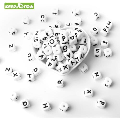 KEEP&GROW 500Pcs/lot Alphabet Letter Beads 12mm Silicone Beads For Jewelry Making Baby Teether Name DIY 26Letters Teething Beads