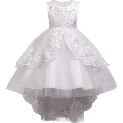 White Lace Flower Party Ball Gown Wedding Easter Junior Bridesmaid Princess Girl Dress Sleeveless Children Party Kids Vestidos