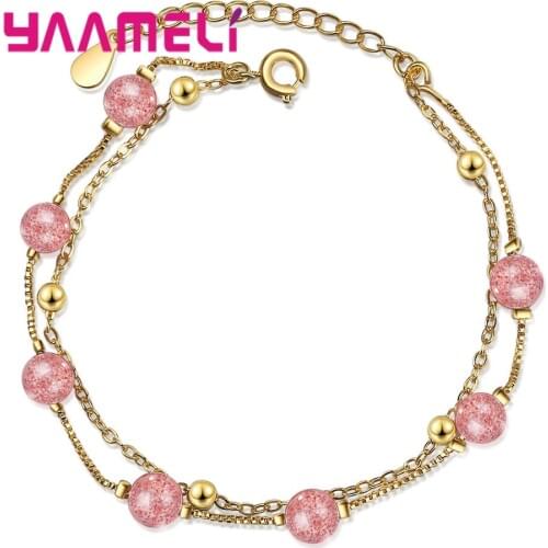 Free Shipping New Pink Crystal Stone Pendant Bracelets Top Quality Jewelry Bangles For Women Wedding Party Jewelry