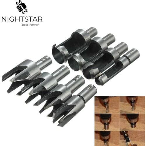 Binoax 8Pcs 5/8" 1/2" 3/8" 1/4" Carbon Steel Wood Plug Hole Cutter Drill Bit Set 10MM Shank 6/10/13/16mm Wood Drill Bits