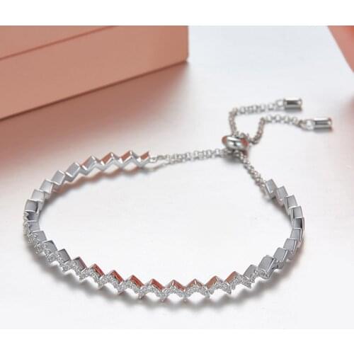 SLJELY Luxury S925 Sterling Silver 4 Colors Micro Zirconia Stones Zigzag Wave Shape Bracelet Women Fahsion Brand Fine Jewelry