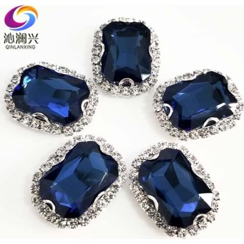 Ink blue color 3D Anti scratch top glass crystal buckle,Silver bottom Sew on stones,DIY/Clothing/wedding decoration SWCB23