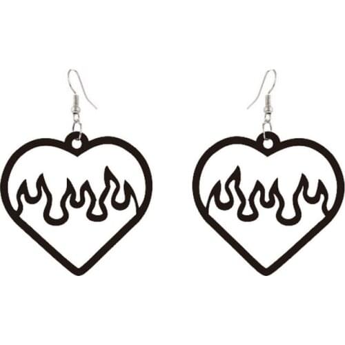 Black Big Peach Heart Hollow Out Acrylic Earrings for Women Cool Fashion Flame Dangle Earrings Lovely Summer Ear Jewelry Gift