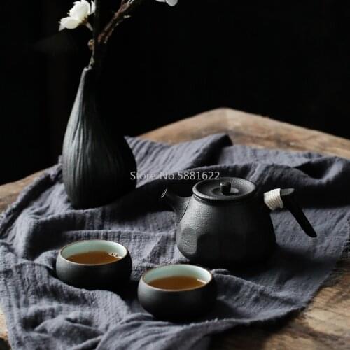 Black ceramic teapot with 2 cups a tea sets chinese kung fu tea sets drinkware