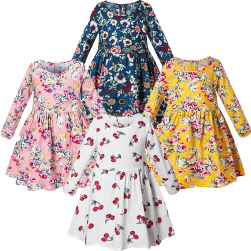 Baby Girls Dresses Children Fall Clothes Kids Plaid Elegant Princess Dress Baby Girl Flower Printed Dress 2-6 Years Clothing