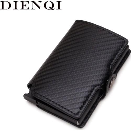 DIENQI Antitheft Men Vintage ID Credit Card Holder Blocking Rfid Wallet Carbon Fiber Security Aluminum Purse Pocket Case for Men