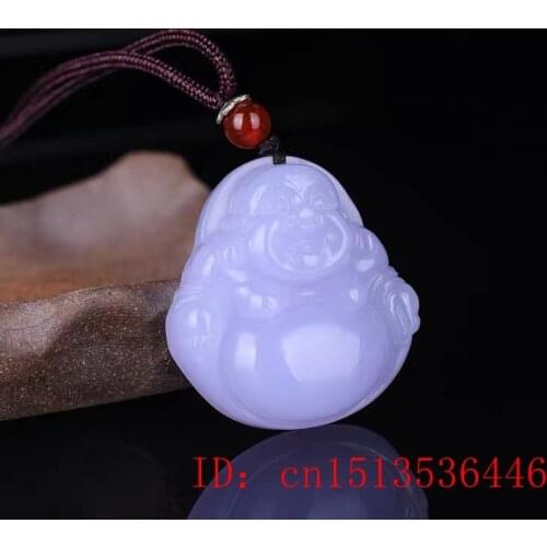 Purple Jade Buddha Pendant Necklace Natural Jewelry Carved Amulet Jadeite Gifts Chinese Fashion Hand carving Woman Sweater Chain
