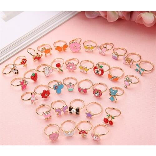 10pc Mixed Cute Cartoon Kids Rings Korean Kawaii Flower Animal Adjustable Sweet Child Girls Rings Jewelry Gifts For Children