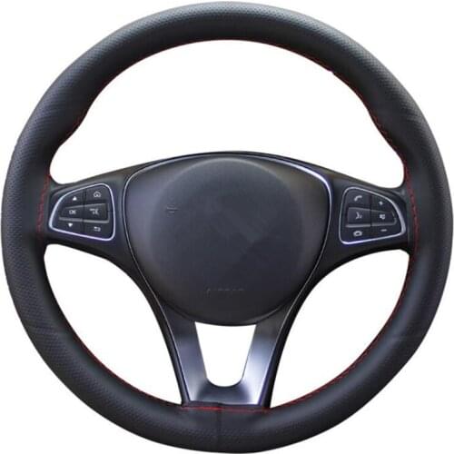 Braid On Steering Wheel 38cm Hand-stitched Car Steering Wheel Cover with Needles and Thread Soft Leather Interior Accessories