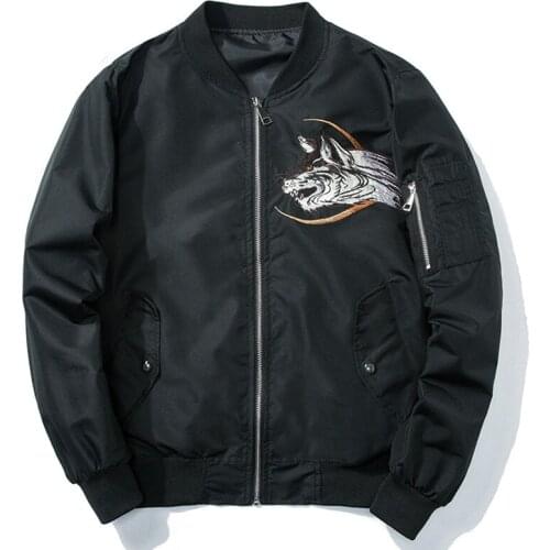 April MOMO Jacket Embroidery Mens Wolf Pilot Jacket Male Spring Autumn Baseball Jacket Motorcycle Coat Hip Hop Streetwear