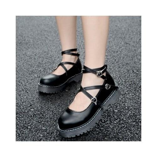 Dropshipping 2021 Shoes College Girl Lolita Loafers Platform Women Creepers Gothic Cosplay Jk Flats Leather Heart-Shaped Punk