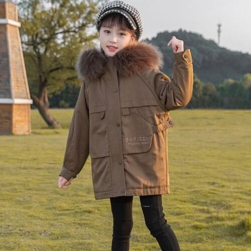 Fashion New Autumn Winter Warm Jackets For Girls Solid Color Outerwear High Quality Warm Fur Collar Hooded Baby Girl Outwear