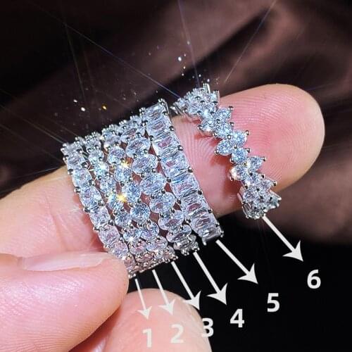 Huitan Fashion Luxury Women Ring Micro Paved Big Round Square Oval CZ Promise Ring Wedding Jewelry Wifes Love Gift High Quality