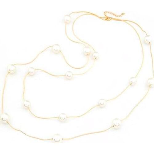 Fashion Womens Lady Pendant Necklace Womens Double Pearl Pendant Necklace Sweater Chain Jewelry Gift