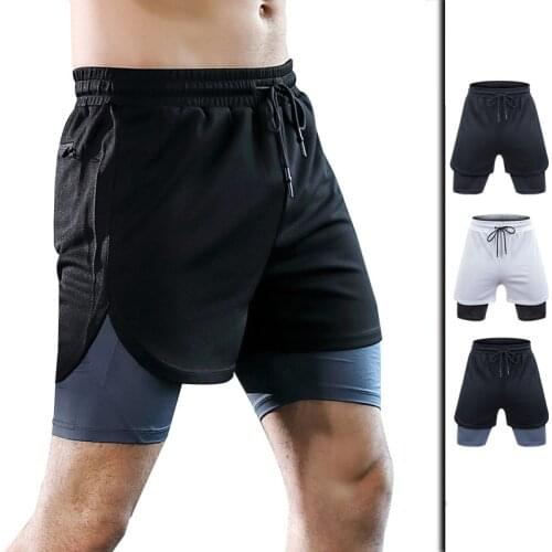 2021 New 2 In 1 Men’s Running Shorts Gym Sport Shorts Men Double-deck Qucik Dry Jogging Sports Fitness Shorts Tight Short Pants