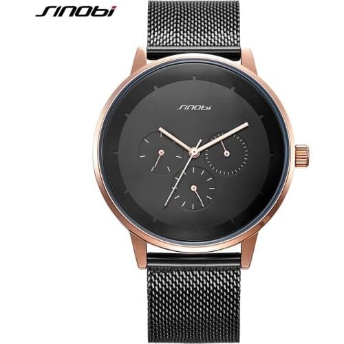 SINOBI 2019 Mens Quartz Wrist Watch Mesh Strap Male Watches Men Sports Stainless Waterproof erkek kol saati Simple Gentleman