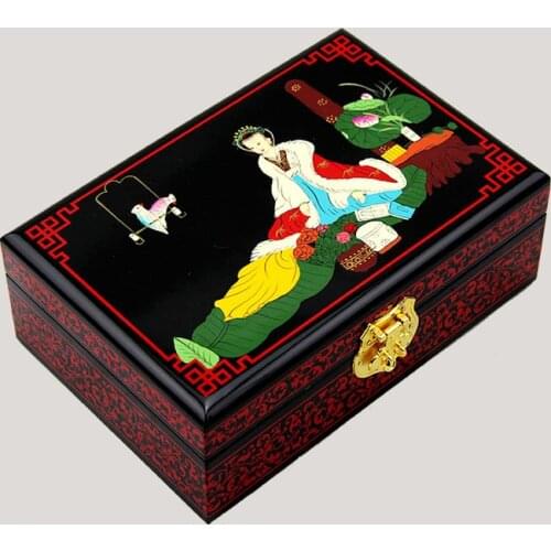 NEW Chinese handmade classic wooden lacquer & 2 layers Riches and honour by female Jewelry box