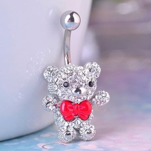 Very Cute Bow Bear Piercing Belly Button Rings Womens Sexy Body Accessories Brand Enamel Animal Body Piercing Stainless Steel