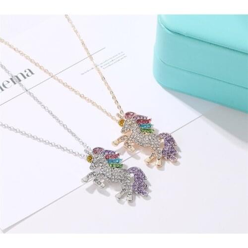 Full Crystal Unicorn Necklace Gold Silver Color For women Pony Necklaces & Pendants Charms Jewelry New Lucky Necklace A2624