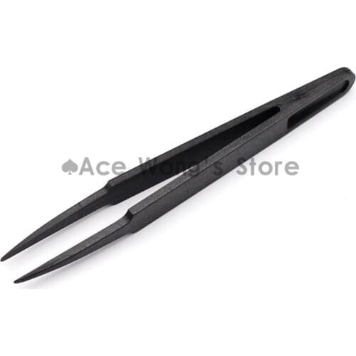 Portable Black Straight Bend Anti-static Plastic Tweezer Heat Resistant Repair Tool 93303