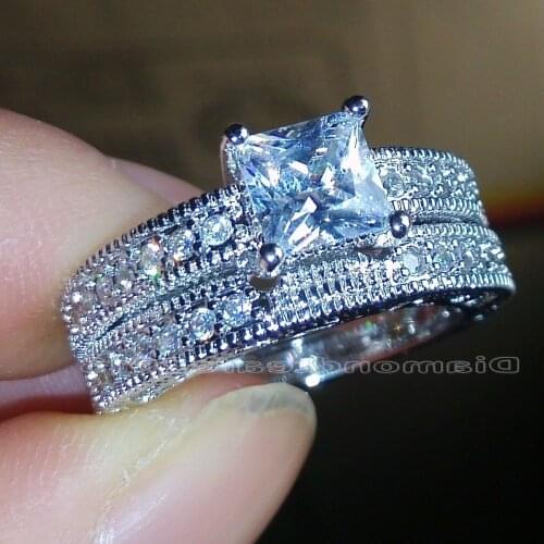 Size5/ 6/7/8/910 Retro luxury 10kt white gold filled AAA Cubic Zirconia women Wedding Engagement Bridal Ring set gift choucong
