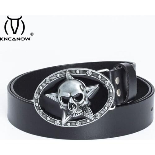 Classical Genuine Leather Men Belt Star Skull Buckle Girdle Luxury Brand Fashion Cowskin Casual Cowboy Masculinos Jeans Strap