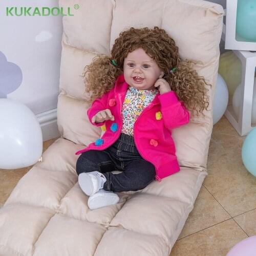 KUKADOLL 27 Inch 68 CM Reborn Curly hair Flower shirt Baby Doll Cloth Body Reborn Doll For Girl Birthday Christmas Gift