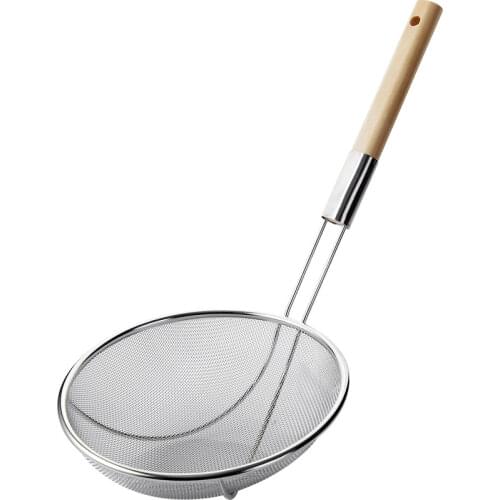 Strainer Stainless Steel Fine Mesh Colander Sieve with Wooden Handle Kitchen Food Rice Noodle Noodles 14/16/20 Cm LH