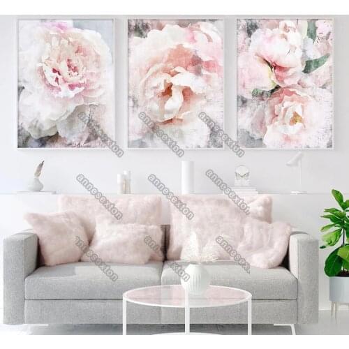 Modern Style Canvas Painting Poster and Print Watercolor Pictures Pink Blooming Flowers for Living Room Bedroom Wall Decoration