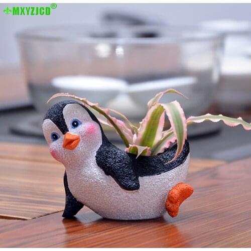 4pcs Dance Penguin Resin Flower Pot Painted Animal Sculpture Crafts Desktop Flower Arrangement Container Home Decorations