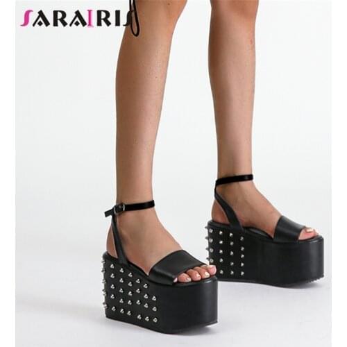 SaraIris New Arrival Women Sandals 2021 Solid Ankle Buckle Open Toe Rivit Platform Sandals Thick Bottom Casual Women Shoes