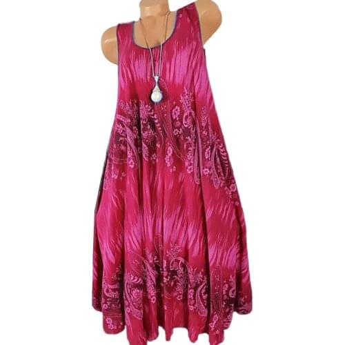 Woman dress Summer Floral Print Round Neck Sleeveless Loose Pleated Tank Dress платье летнее платье женское женское платье