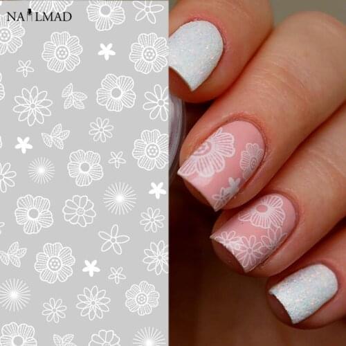 1 sheet NailMAD Flower Lace Nail Sticker Daisy 3D Nail Art Stickers White Lace Nail Stickers Nail Decals