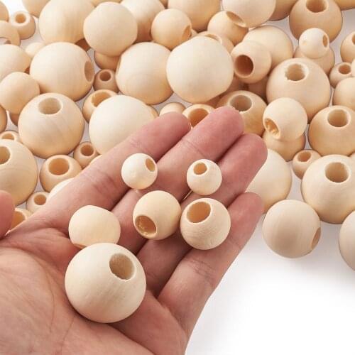 100pcs Unfinished Natural Wood Beads Round Spacer Wooden Bead Big Hole Loose Ball Beads for Bracelet DIY Jewelry Making Supplies