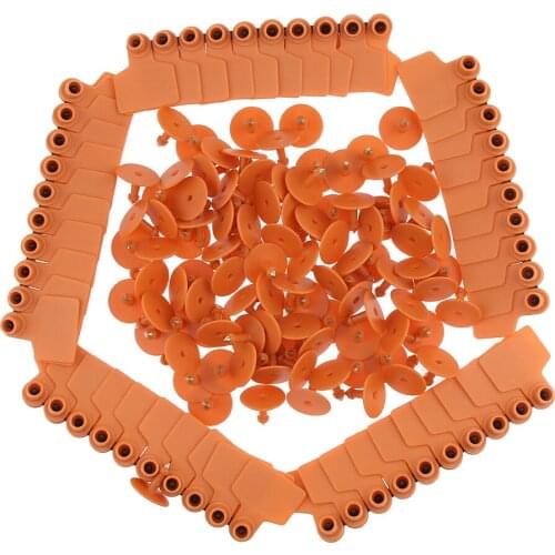 100 Pcs Pigs Cow Cattle Ear Tag, Blank, Brass Ear Stud, Never Rust, Orange