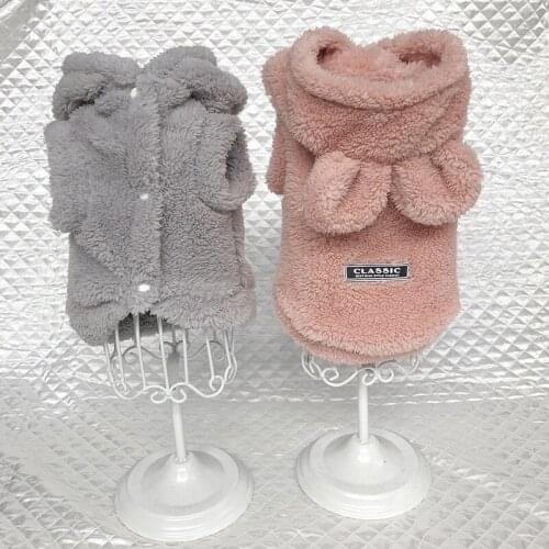 2021 cartoon pet clothing pet plush warm clothing solid color hooded thickened plush dog clothes