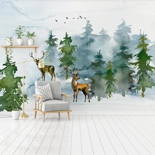 Milofi custom 3D wallpaper mural Nordic minimalist elk forest landscape living room bedroom background wall home decoration wall